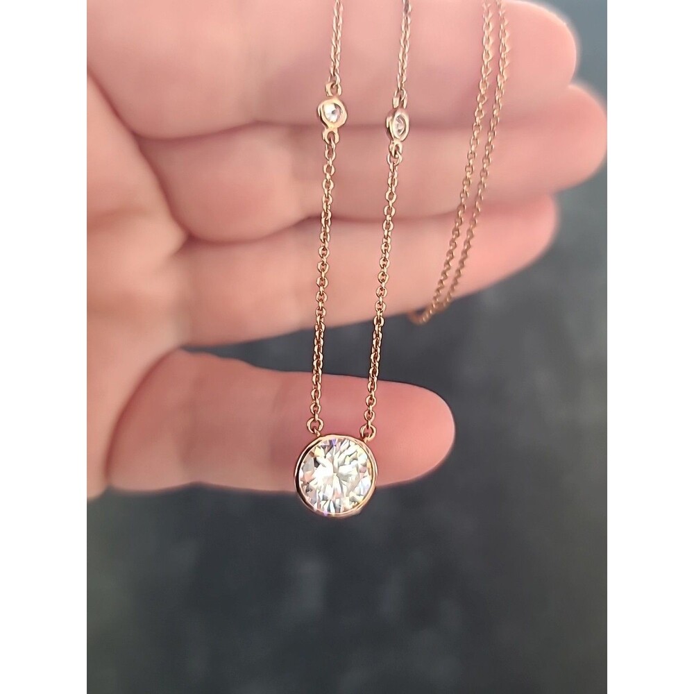 Rose Gold Tone 925 Sterling Silver CZ Station Adjustable Necklace Vintage